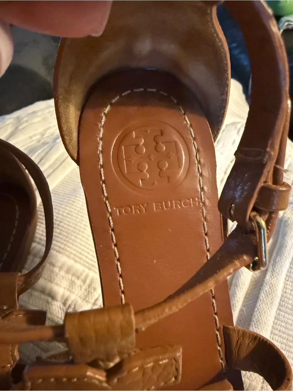 Tory Burch Tan Leather Miller Logo Sandals